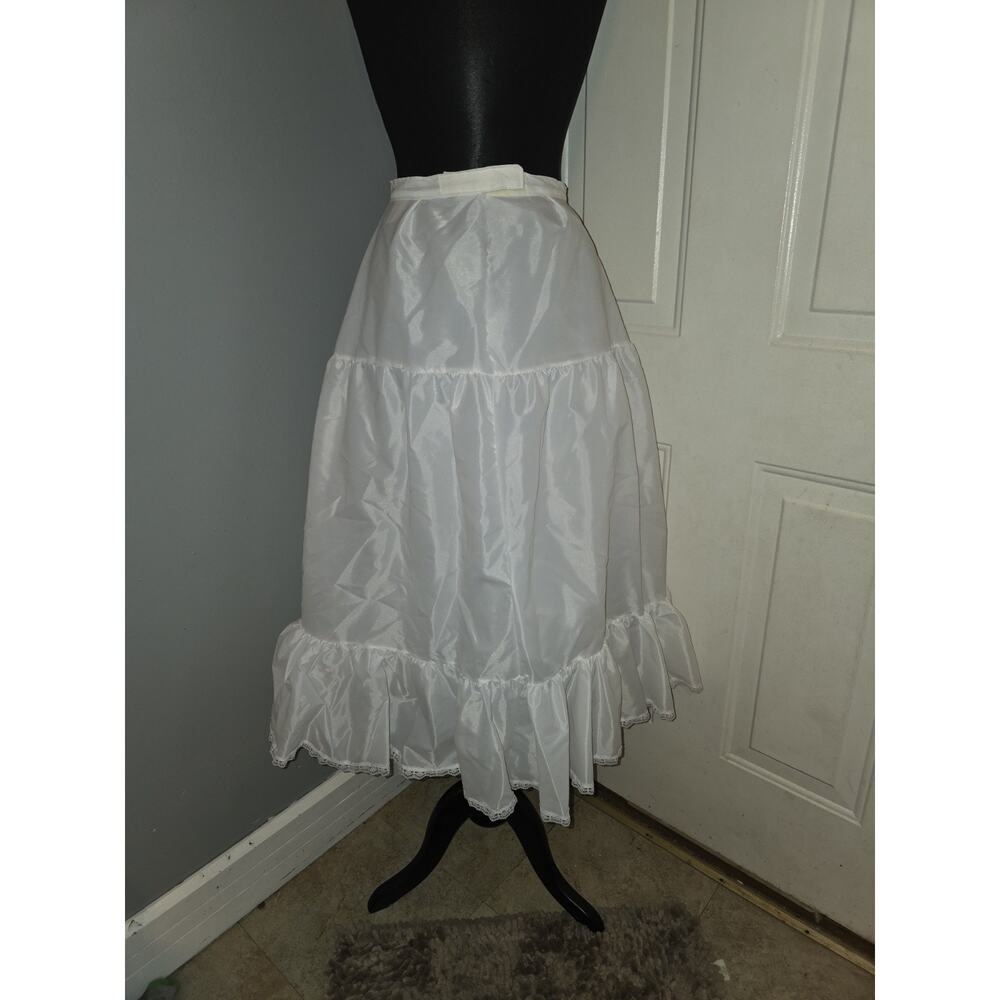 Vtg Hoopless Petticoat Crinoline Underskirt Tiered Lace Ball Gown USA Made M - Picture 2 of 8